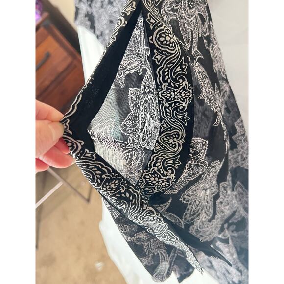 Catherines size 2X black/white paisley button-up shirt sheer Offie evenings - Picture 6 of 9